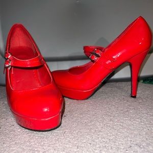 Red patent leather heels, size 5/6
